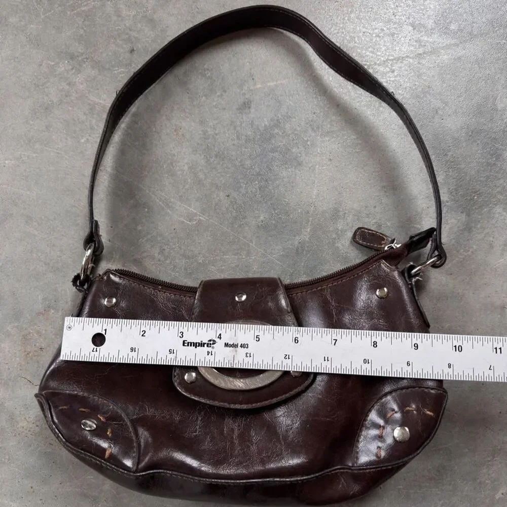 Brown faux leather y2k grunge bag with silver hardware studded details